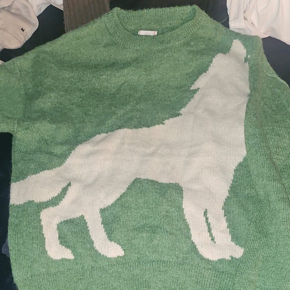 Green Wolf Pattern Sweater